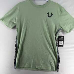0929 True Religion Men's TR Contrast SS Taping Crew Neck T-Shirt, Frosty Green